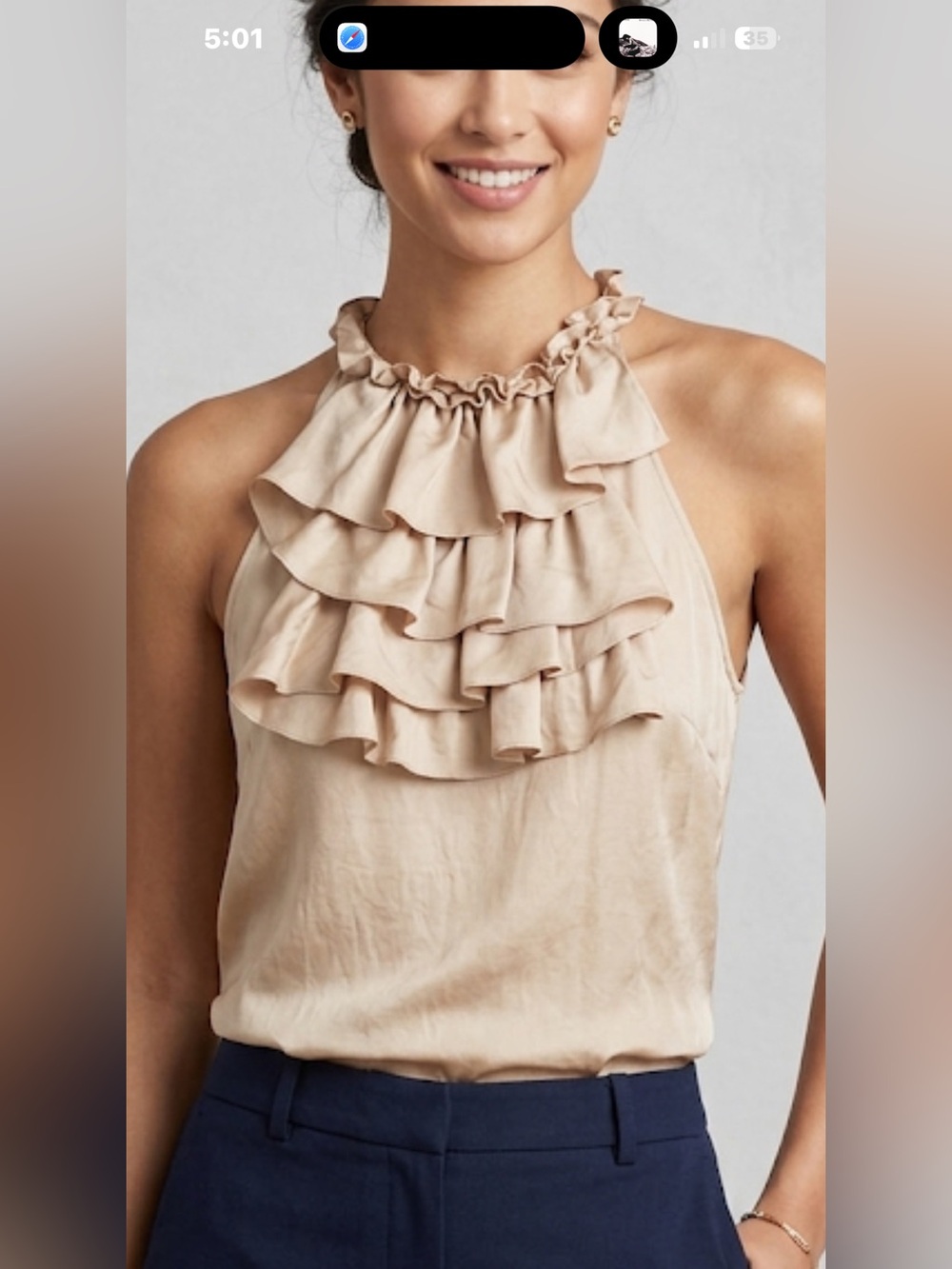 Elena Solano Silk Ruffle Collar Halter Blouse Pinkish Tan Size Small -